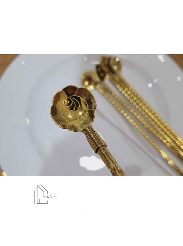 نی شربت قاشق دار استیل طرح گل یونیک