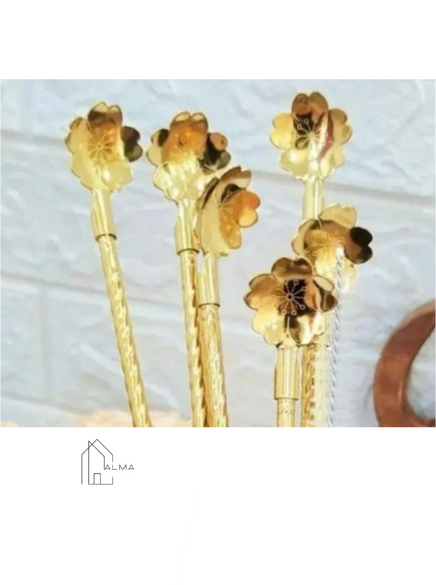 نی شربت قاشق دار استیل طرح گل یونیک