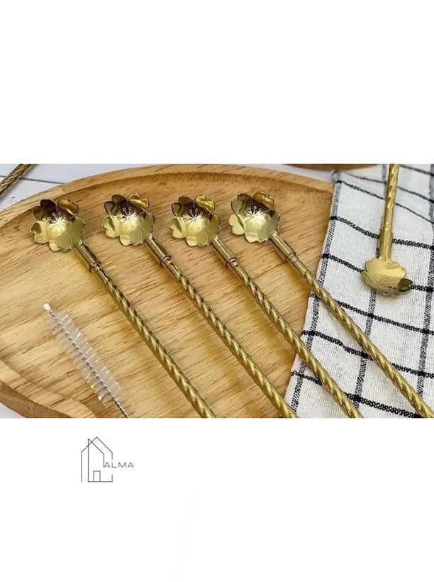 نی شربت قاشق دار استیل طرح گل یونیک