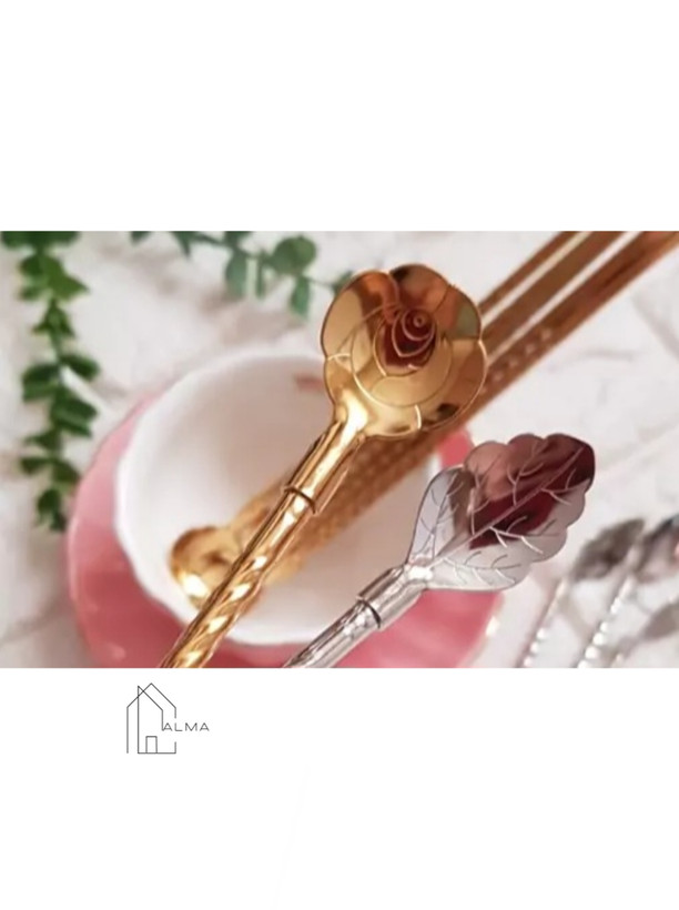 نی شربت قاشق دار استیل طرح گل یونیک